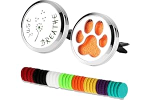 ‎AROMA HOUSE 2 Stücke Auto Aromatherapie Ätherisches Öl Diffusor, Edelstahl Lufterfrischer Vent Clip Medaillon für Auto + 32 stücke Refill Pads