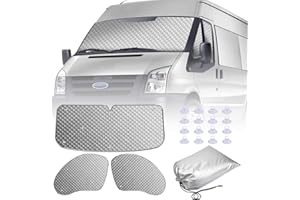 MaxEarn Motorhome Internal Thermal Blind for Ford Transit Van MK7, 3Pcs Sunshade Wrap Cover Kit, Windscreen Cove r, Summer Uv Sun Blind & Winter Insulation C over, Windshield Protection for Campervans