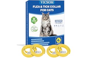 VICSOM Collare Antiparassitario per Gatti, Collare Antipulci Gatto, Collari Antiparassitari per Gatti, 8 Mesi di Protezione Naturale Collare Gatto Antiparassitario Regolabile Impermeabile 18.8In Giallo 4Pcs
