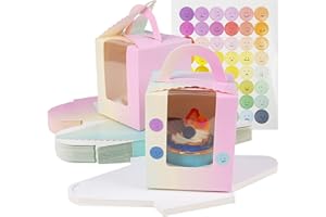 KEYIDO 30 Pcs Individual Cupcake Boxes Gradient Single Cupcake Boxes 1 Hole Cake Box with Clear Window Inserts and 2 Sheets of Stickers for Wedding Birthday Party Favors