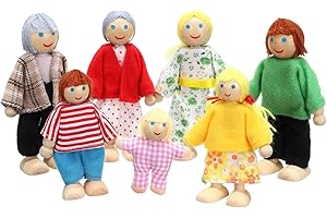 Lifreer Dolls Houses, Dolls House Furniture, Wooden Doll House, Sets of 7 People Dolls House Accessories for Doll House, House Family Furniture Miniature