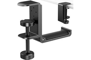 6amLifestyle Foldable Headphone Hanger Holder, Space-Saving Aluminum Soundbar Hook with Universal Fit for Gaming PC Accessories, Under Desk Clamp Mount, Black