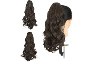 Gairyan Extensión de Cola Coleta Postiza Pelo Natural Sintético Postiza Extensiones Moño Postizo Extensiones Más Suave Aspecto Real Rizado 18" - Marrón medio