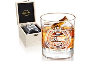 LIGHTEN LIFE Grandad Gifts,Grandad Whiskey Glass in Valued Wooden Box,Premium Birthday Gifts for Grandad,Ideal Grandad Gifts from Grandchildren,Presents for Grandad-340ml
