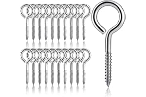 BRTNUP 20 ganchos de rosca de acero inoxidable, tornillos de gancho con ojal, gancho para atornillar, gancho con ojal, tornillo con anillo para jardín, interior y exterior (plata A (M5-65 mm, 20