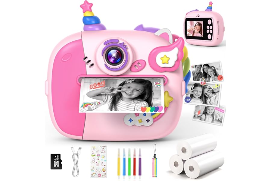 Wootoyz Kids Camera Instant Print, Toys for 3 4 5 6 7 Year Old Girls Gifts Unicorn Gifts for Girls Toys Age 3 4 5 6 Birthday Presents for 3-12 Year Old Girl Digital Camera for Kids Toddler Gifts
