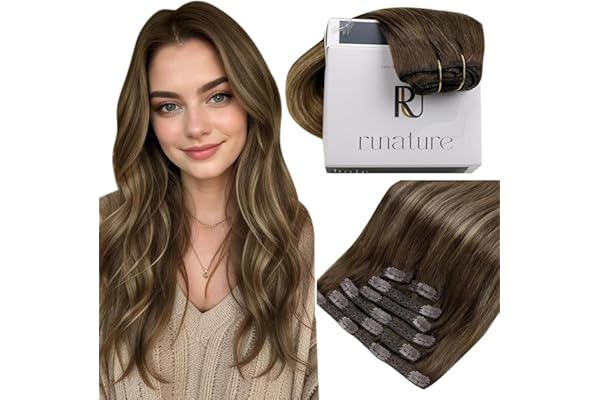 RUNATURE Extension Cheveux Naturel Clip 50cm 7pcs 120g Balayage Brun Ombre Blond Extension Cheveux Naturel #4/27/4