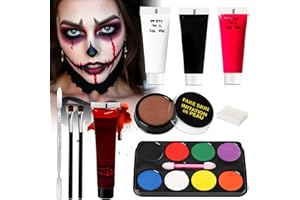 NATURAS BOUQUTIS Maquillage Carnaval Enfant pour Visage, Maquillage Halloween Professionnel pour Faux Sang Adulte, Kit Halloween Makeup Palette Peinture Corporelle Palette de 8 Couleurs+Cire De Cicatrice+ Faux Sang