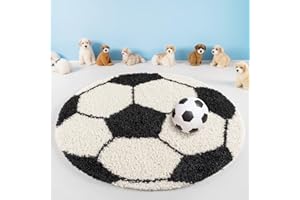 TEPPIUM Tappeto alto per bambini design pallone da calcio per cameretta, baby camera, cameretta per ragazzi, sala giochi, morbido e soffice Misurare: 120 cm Rund Colore: Nero