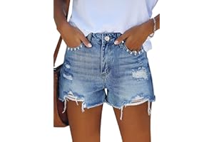 Sovoyontee Damen Hohe Taille Denim Shorts Lässig Sommer Hot Pants Distressed Jeans