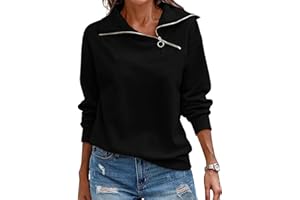 KEBORUILA Pullover Damen Stehkragen Langarm und 1/4 Ausschnitt mit Reißverschluss Frühling Herbst Sweatshirt Oberteile Top