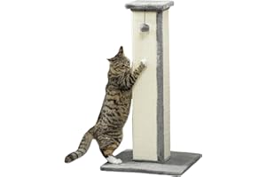 PawHut Poste Rascador para Gatos Altura 81 cm Rascador para Gatos Arañador para Gatos con Poste de Sisal y Bola Colgante 41x41x81 cm Gris