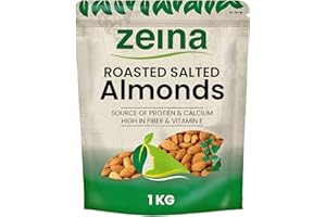 ZEINA LOVE OUR FOOD Zeina Roasted Salted Almonds - Air Roasted California Almonds, No Added Oil - Vegan and Kosher Approved Healthy Snack, High in Fibre, Minerals, Vitamin E - 1 x 1Kg