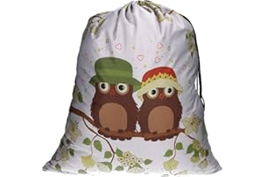 trendfinding Grand sac à linge 60x70 cm, Capacité de 15 kg, Gris avec Deux Petits Poussins sur une Branche, Impression par Transfert, et Fermeture à Cordon Double Face Incluse