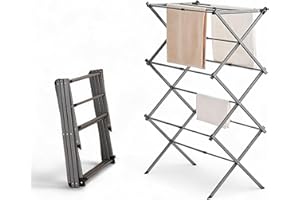 LUXTROUS Expandable Clothes Drying Rack-Foldable 3-Tier Laundry Drying Rack, Adjustable Towel Rack Air Drying Clothing - Indoor & Outdoor Foldable Drying Racks Horse Airer, Grey