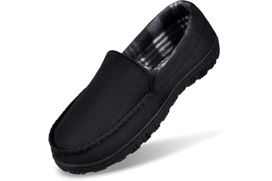 MIXIN Men's Cozy Moccasin Slippers Anti-Skid Slip On House Slippers with Comfy Memory Foam