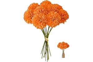 ‎MUYAPAY MUYAPAY 12 Stück Künstliche Hortensienblüten Orange Künstliche Blumen Chrysantheme Kunstblumen Künstliche Kugel-Chrysanthemen Seide Pompon Chrysantheme, für Hausgarten Party,Hochzeits Deco