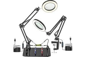 Jubor 10 x 15 x lupa ze światłem i podstawką, magnetyczna pomoc spawalnicza, lampa powiększająca z 3 trybami kolorów do rzemiosła, spawania, hobby