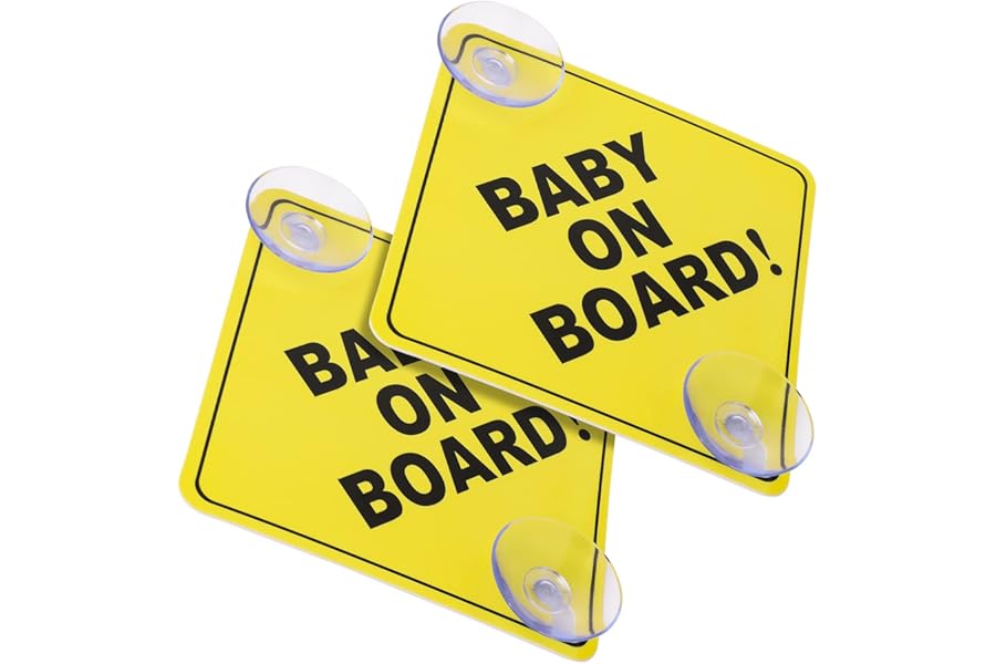 Cobee Baby on Board Car Signs, 2 Pcs 5"x5" Safety Signs with Double Suction Cups, Reusable Durable Baby in Car Sticker Decal (Style-A)