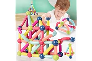 ROUSKY Magnetic Balls and Rods Set，88 PCS Magnetic Balls, Magnet Building Sticks Set, Building Blocks Tiles, STEM Stacking Toys for Kid Age 3+ (88 Pcs)