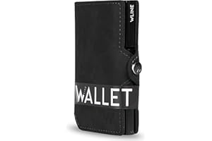 WLine Porta Carte di Credito Uomo e Donna Schermato in Pelle PU - Portafoglio Uomo Slim Rfid Compatto ed Elegante - Portatessere Uomo Tascabile (Nero Vintage senza Zip)