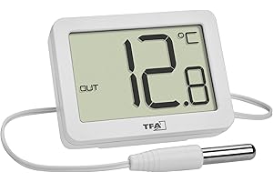 TFA Dostmann Digitales Innen-Außen-Thermometer, 30.1066.02, inkl wasserdichten Fühler (ca. 3m), Höchst- und Tiefstwerte, mit Magnet/Ständer, große Anzeige, batteriebetrieben, kompakt, weiß
