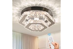 CXGLEAMING 13" Moderne Kronleuchter Kristall LED Deckenleuchte Dimmbar Sechseckig Unterputz Kronleuchter Deckenlampe für Wohnzimmer Schlafzimmer Badezimmer Küche Esszimmer(Fernbedienung)