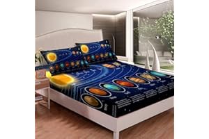 LOUSSIESD Solar System Bed Sheet Set Galaxy Outer Space Sheets for Kids Boys Girls Universe Planets Bedding Set Astronomy Fitted Sheet Bedroom 2Pcs Single Size