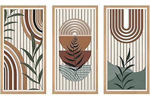 Yixuan 3 Piezas Bohémien Decoración Pared Madera, Escultura de Pared Decorativa, Arte Mural de Madera Moderno con Diseño Geométrico y Hojas, Decoracion Pared para Salón, Dormitorio, Oficina