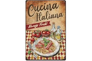 SUPERDANT Plaque Metal Vintage Cucina Italiana Plaque Decorative Metal Amusante pour Spaghettis Toujours Fraîche Plaque Murale Decorative pour la Maison la Cuisine les Restaurants les Cafés Bars Pubs