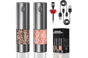 Haomacro Electric Salt and Pepper Grinder Set,USB Rechargeable Pepper Mill Salt Grinder,Electric Pepper Grinder with Adjustable Coarseness,Refillable Salt and Pepper Shakers 2 Pack