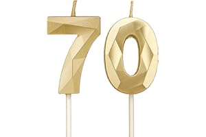 DTXLX 70th Birthday Candles, Gold Number Candles Birthday Decoration, Happy Birthday Cake Toppers, for Birthday Parties Weddings Company Anniversaries (Gold, 70)