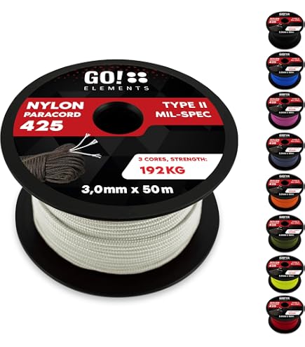 GO!Elements 550 Paracord – 4mm Type III, Scheurvast Nylon, 100m Rol, Max. 250kg Treksterkte, Voor Outdoor En Knutselen