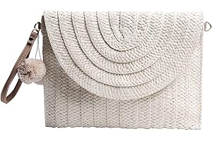 Syrads Bolso de mano de paja de noche para mujer Bolso de playa de verano Bolso de sobre tejido de paja