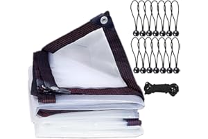 EPFHR Wodoszczelna, przezroczysta plandeka z oczkami, folia budowlana, ochrona przed deszczem/wiatrem, wielofunkcyjna, na balkon, do szklarni z roślinami, ogrodu, w zestawie napinacz plandeki, 2 x 1 m