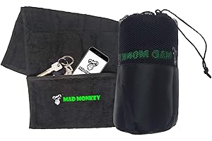 Mad Monkey Sport-Handtuch – Gym Towel mit extra Reißverschluss-Tasche und Netz-Beutel – Fitness-Handtuch aus 100% Baumwolle