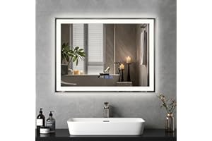 ‎YOURLITE YOURLITE Badspiegel mit Beleuchtung 80x60cm, LED Spiegel Bad, 3 Lichtfarben dimmbar, Badezimmerspiegel mit Touchschalter, mit Digitaluhr, Beschlagfrei, IP44