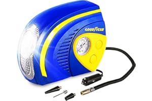 Goodyear Car Tyre Inflator Air Compressor, Car Tyre Inflator 12 V, Tyre Pump with Pressure Gauge, 12 V Air Pump, Inflator Pump with LED Light, Can be Used for Bicycle, Basketball, Toys