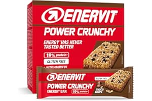 Enervit, Power Crunchy Choco Drops, Barretta Energetica con Gocce di Cioccolato Fondente, 23g di Carboidrati, 19% di Proteine, Adatte Durante l'Attività Sportiva, Senza Glutine, 12 Barrette da 40g
