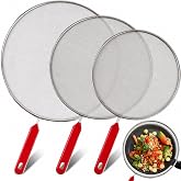 3 Pieces Splatter Lid, Grease Splash Guards for Frying Pans, Stainless Steel Splash Screen with Plastic Handle for Oil Protec