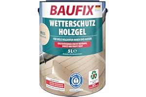 BAUFIX Gel de protection pour bois blanc, satinée brillante, 5 litres, Lasure pour bois, Lasure antigoutte, pour toutes les essences de bois, résistante aux intempéries