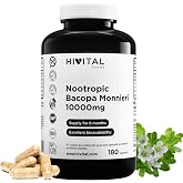 Nootropic Bacopa Monnieri 10000 mg. 180 capsules for 6 months | Natural Nootropic with L-Tyrosine and Caffeine. Made in Spain