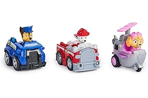Paw Patrol: Deluxe Rescue Racers, Pack Triple con Coches de Juguete de Chase, Marshal y Skye función de propulsión, Juguetes para niños y niñas a Partir de 3 años