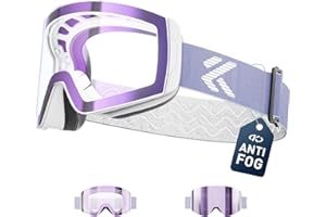 KAPVOE Masque de Ski OTG pour Homme et Femme Anti-buée Lunettes de snowboard à Verres Magnétiques Interchangeables, Protection UV400 Pour Sports D’hiver K718