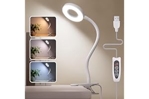 Foneso USB Rechargeable LED Desk Lamp, 360° Clamp Lamp for Reading, Soft Lighting, Book, Night, Travel, Bedroom (White, No Plug)