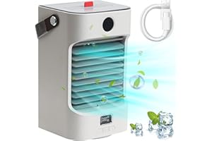 IYINJUAN Climatiseur Mobile, Mini Refroidisseur d'air Portable 120° Oscillation, 3 Vitesses, Mini Climatiseur avec Affichage LED, Mode de Brume USB Air Climatiseur Ventilateur avec Poignée pour Chambre, Bureau