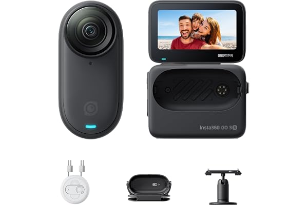 Insta360 GO 3S Noir Minuit (128GB) - Petite caméra de vlog 4K, POV Mains Libres, Montage Partout, stabilisation, 140 Min d'autonomie, étanche à 10 m, édition IA, pour Voyage, vlog
