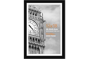 HoziRes 18 x 12 Inch Picture Frame, 100% Solid Wood 18x12 Photo Frame, 12 x 18 Inch Frame with Plexiglass Front for Wall Mounting, Black 30 x 45cm Poster Frame with Mat for 17 x 11 Inch Printing