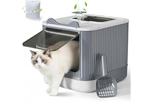 Eukue Bac à Litière Fermé, Maison de Toilette avec Plateau Amovible pour Un Nettoyage, Bac Litiere pour Chat avec Pelle, Weiß+Grau