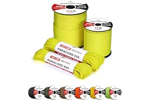 Brotree 4mm Paracord 550 7 Hebras Cuerda de Nylon 15M Tipo III Cuerda de Paracaídas para Supervivencia, Al Aire Libre, Bricolaje - 250kg Carga de Rotura (Amarillo Neón)